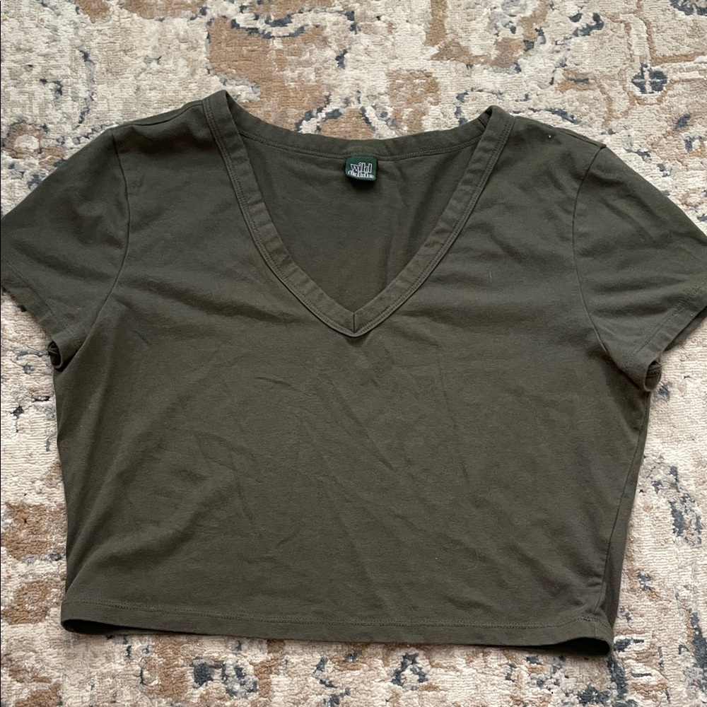 Wild Fable Deep Green V-Neck Crop Top